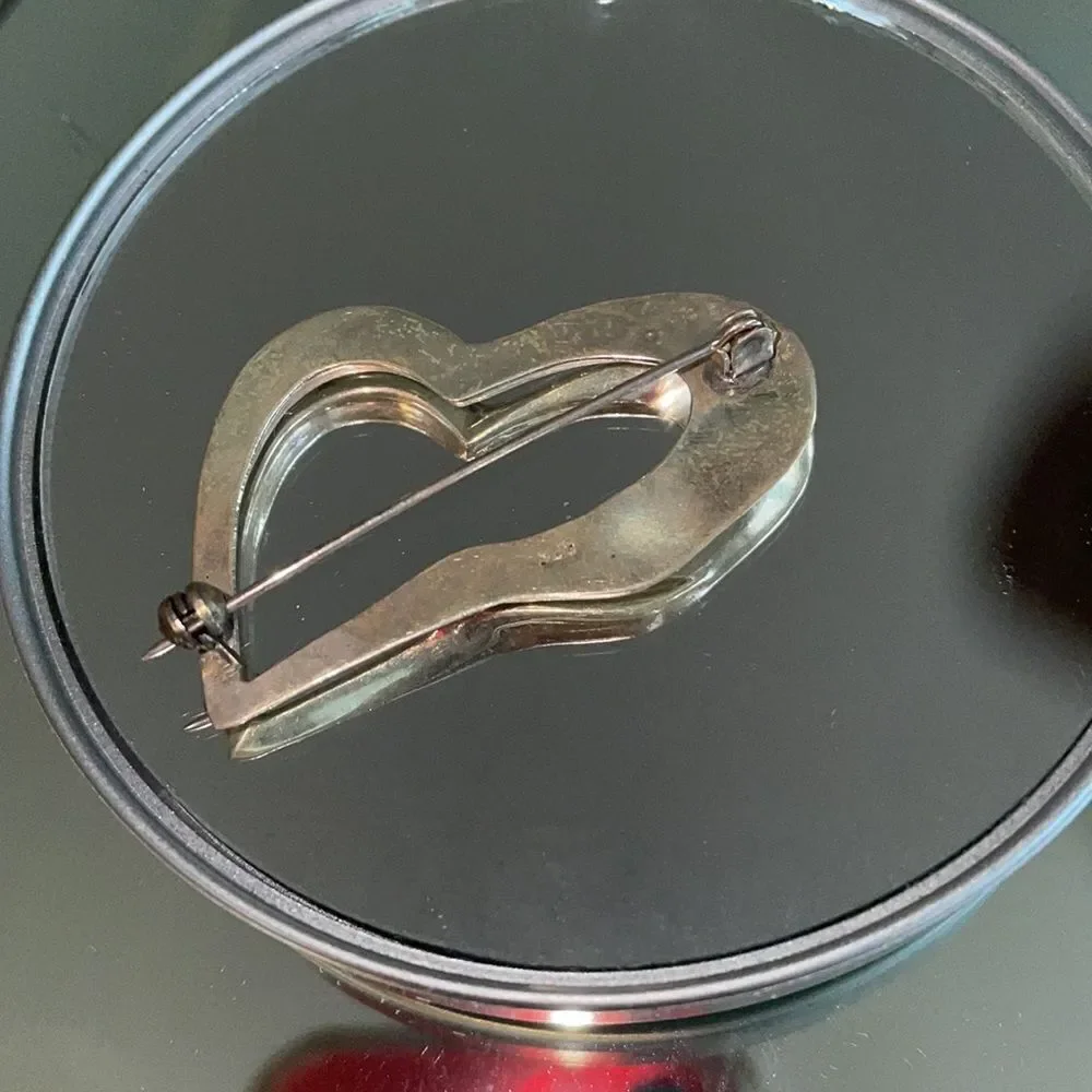 Vintage 925 silver open heart brooch pin‎